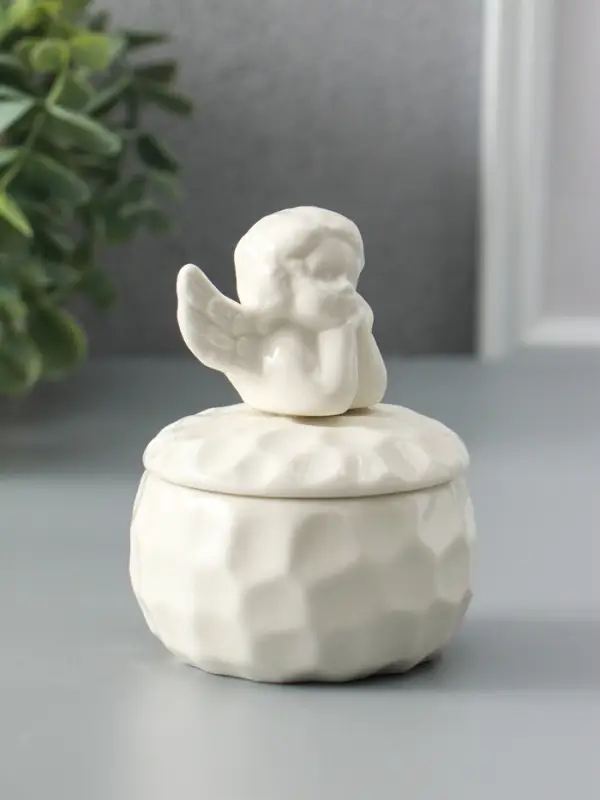 Шкатулка керамика "Ангелочек" белая 8х8х10,5 см