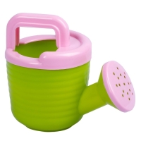 Песочный набор: ведро 1,2 л, лопатка, грабли, 4 формочки, лейка 0,2 л, розово-салатовый