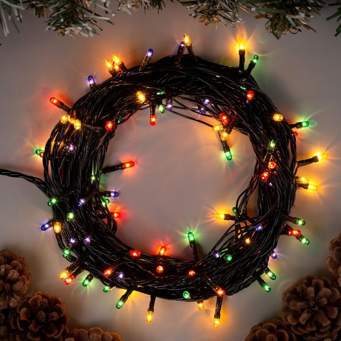 Гирлянда &laquo;Нить&raquo; 7 м, IP20, тёмная нить, 100 ламп, свечение мульти, 8 режимов, 220 В