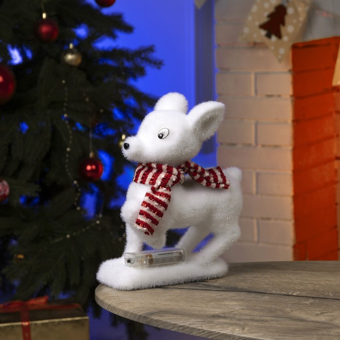 Светодиодная фигура &laquo;Оленёнок&raquo; 18 &times; 28 &times; 14 см, флок, батарейки ААх2 (не в комплекте), свечение тёплое белое