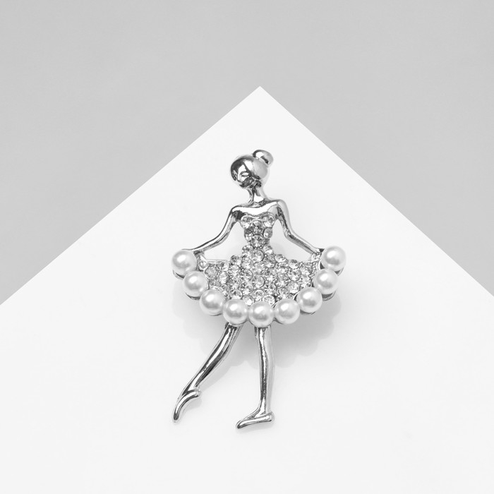 Брошь &laquo;Балеринка&raquo; , цвет белый в серебре