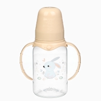 Бутылочка для кормления &laquo;Зайчик&raquo; 150 мл, цилиндр, с ручками, цвет бежевый