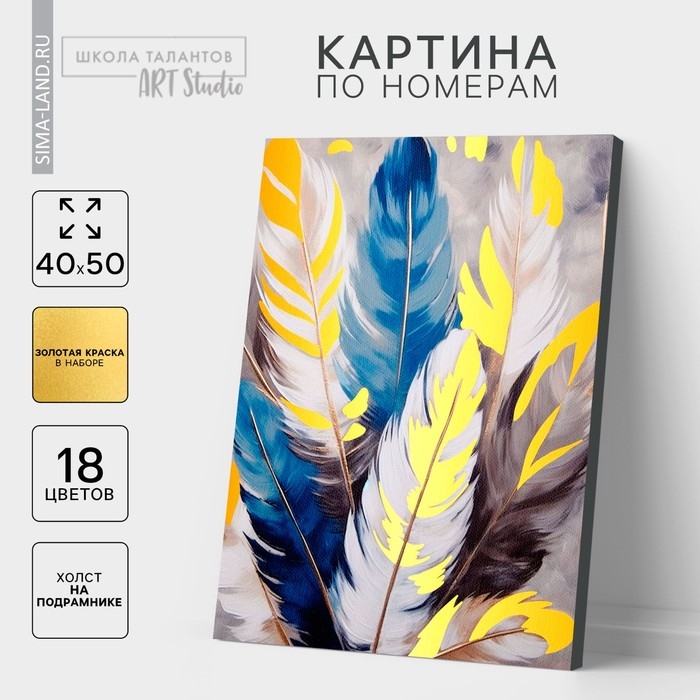 Картина по номерам на холсте с подрамником с золотой краской &laquo;Перья&raquo;, 40 х 50 см