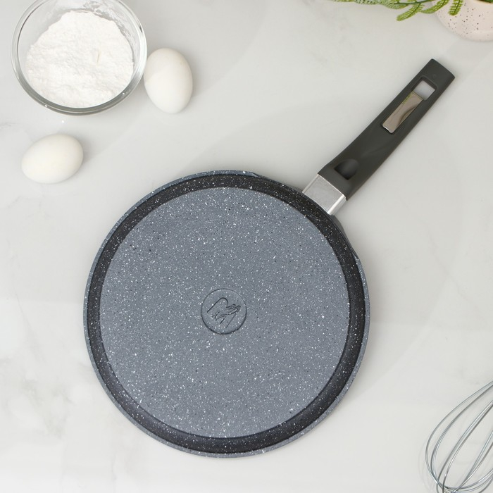 Сковорода блинная &laquo;Гранит&raquo;, d=24 см, пластиковая ручка, антипригарное покрытие, цвет серый