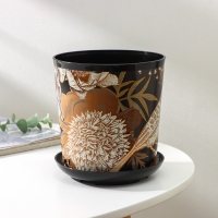 Горшок для цветов с поддоном Доляна &laquo;Голди.Птицы&raquo;, 1,6 л, d=14 см, h=15,5 см, цвет чёрный