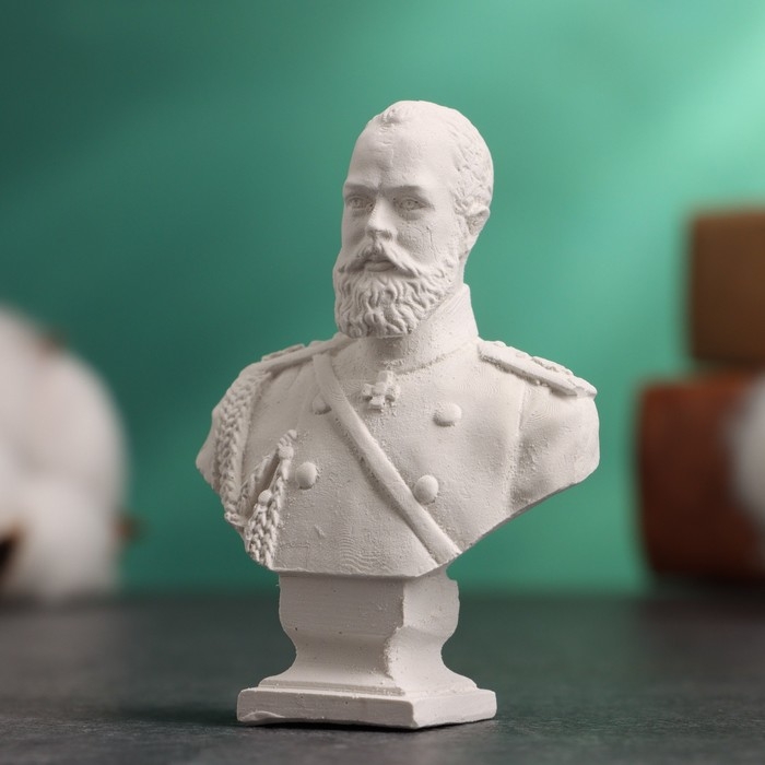 Бюст "Император Александр III" белый, 4,5х2,5х6,5см