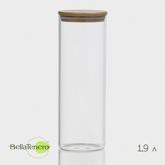 Банка стеклянная для сыпучих продуктов с бамбуковой крышкой &laquo;Эко&raquo;, 1,9 л, 10&times;28,5 см