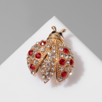 Брошь &laquo;Божья коровка&raquo;, цвет красно-белый в золоте