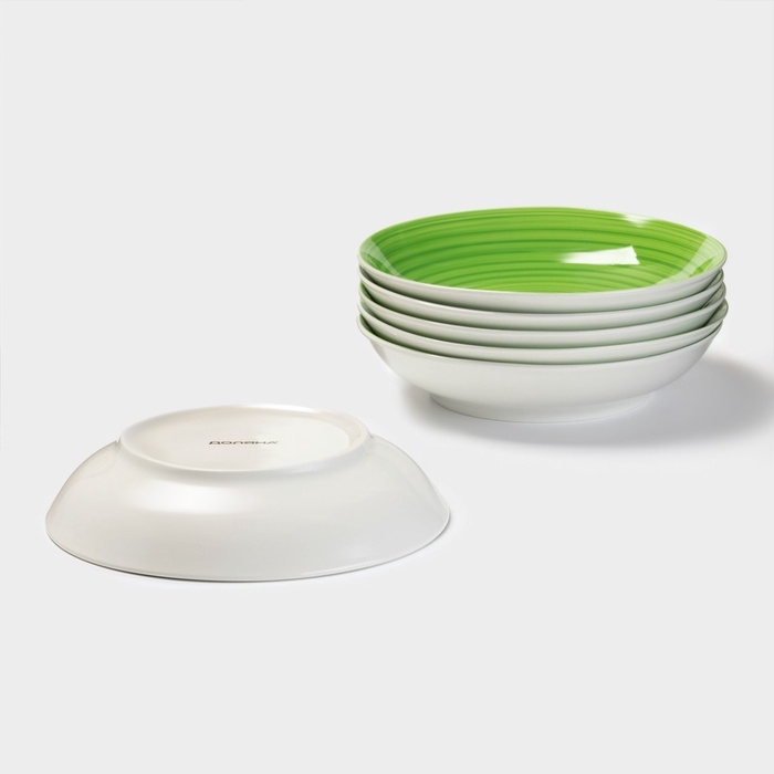 Набор тарелок глубоких Доляна &laquo;Палитра&raquo;, 20,2&times;4,2 см, фарфор, 6 шт, зелёный