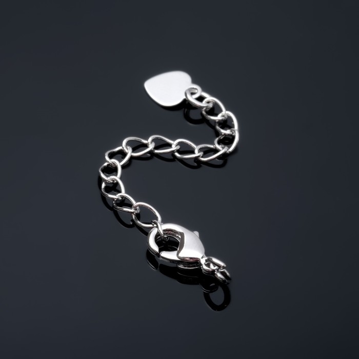 Замок-карабин родированный 10 мм &laquo;Сердечко&raquo; с удлинителем 4 см, цвет серебро