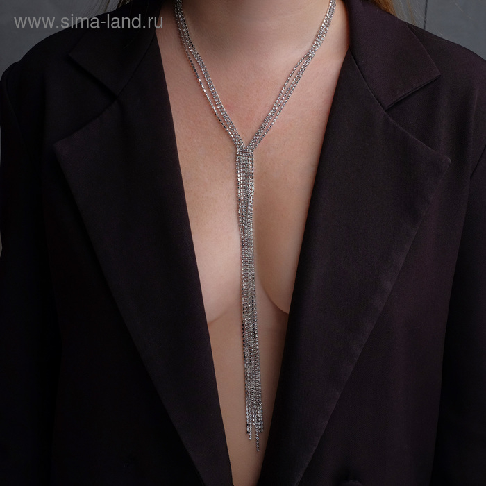 Набор 2 предмета: серьги, колье &laquo;Лёд&raquo; дорожка, цвет белый в серебре, 50 см