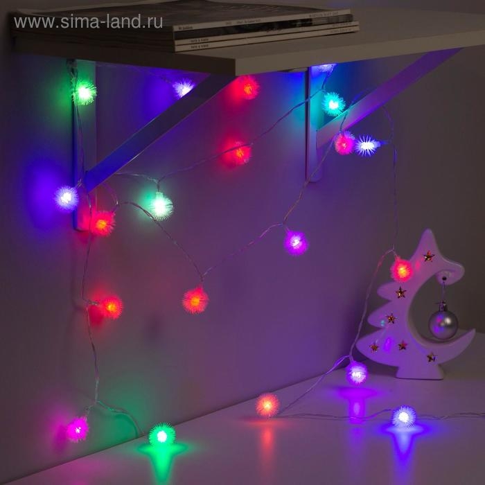 Гирлянда &laquo;Нить&raquo; 3 м с насадками &laquo;Ёжики&raquo;, IP20, прозрачная нить, 20 LED, батарейки AAх3 (нет в комплекте), свечение мульти