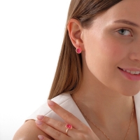 Гарнитур 3 предмета: серьги, кулон, кольцо безразмерное &laquo;Эдель&raquo; овал, цвет ярко-розовый в золоте, 45 см