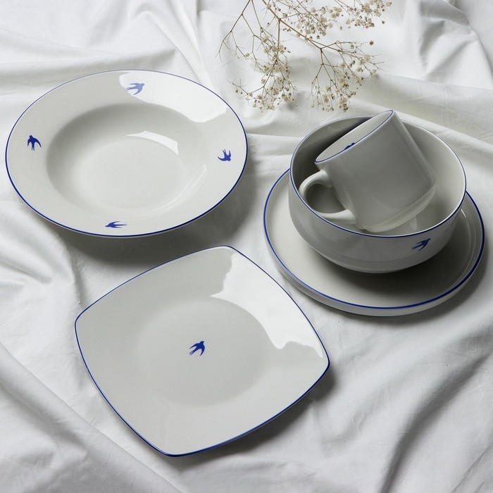 Тарелка плоская керамическая &laquo;Ласточка&raquo;, 22.4 см, 300 мл, цвет белый