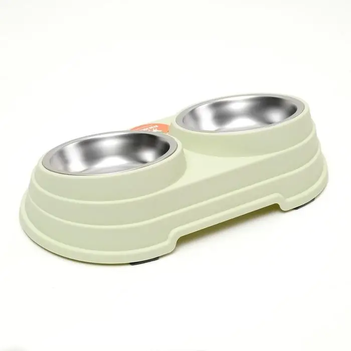 Миска металлическая двойная наклонная на пластиковом основании, 28,5 х 15 х 7 см, зелёная