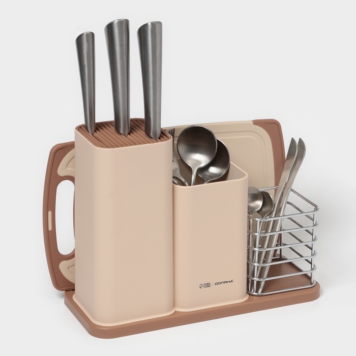 Подставка для ножей и столовых приборов Доляна &laquo;Нежность&raquo;, пластик, бежевая