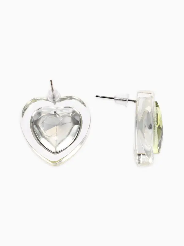Серьги "Кристалл" сердце, цвет прозрачно-св.зелёный