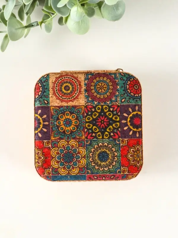 Шкатулка кожзам для украшений "Восточный ковёр" пробка 10х10х5 см