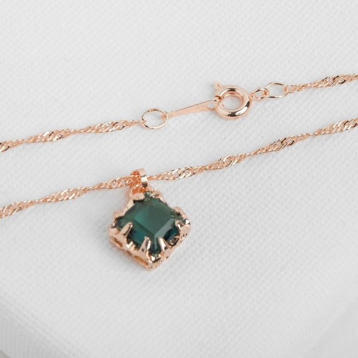 Гарнитур 3 предмета: серьги, кулон, кольцо безразмерное &laquo;Эдель&raquo; ромб, цвет зелёный в золоте, 45 см