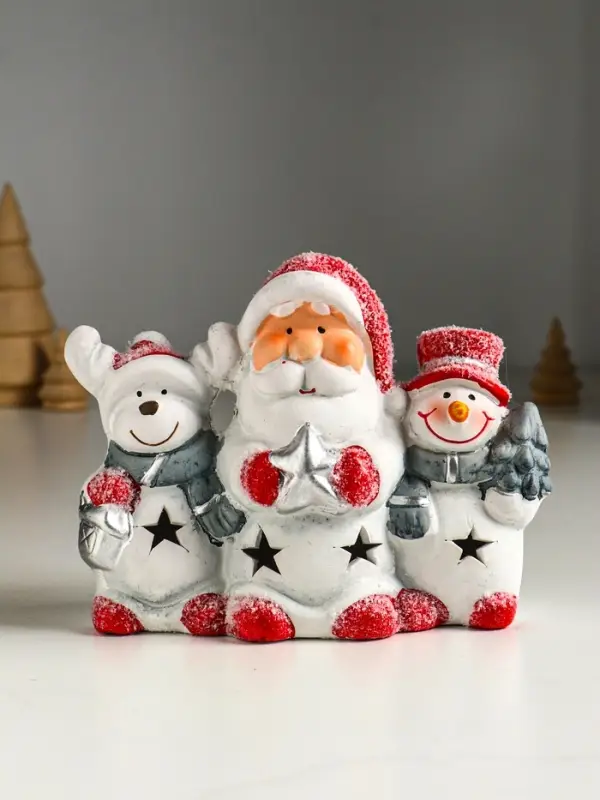 Сувенир керамика свет "Дед Мороз, снеговик и лосик" 15,5х5,8х11,5 см