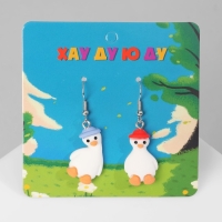 Серьги ассорти &laquo;Радость&raquo; гуси в шапках, цветные в серебре