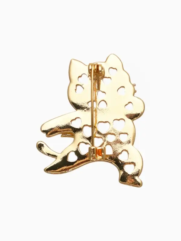 Брошь "Кот" герой, бело-розовая в золоте