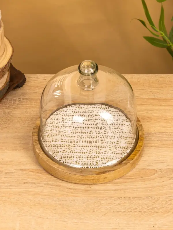 Блюдо сервировочное с крышкой, 20&times;20&times;19.5 см, дерево, стекло