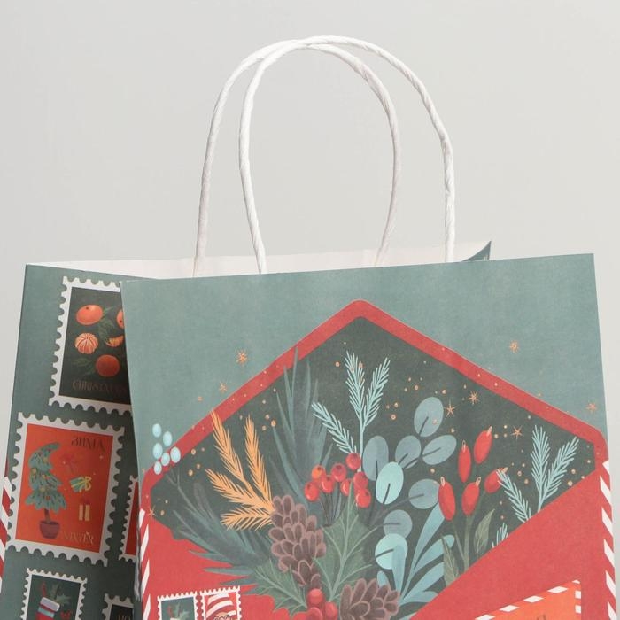 Пакет подарочный новогодний крафтовый &laquo;Новогодняя почта&raquo;, 25 х 22 х 12 см