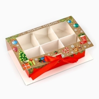 Коробка под 6 конфет с ячейками &laquo;Новогодние атрибуты&raquo; 14.8 х 9.5 х 3.5 см, Новый год