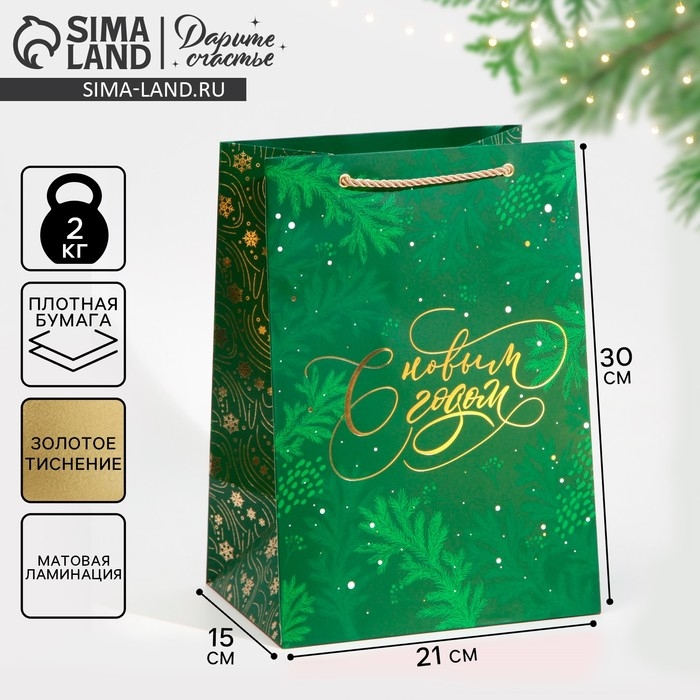 Пакет подарочный новогодний ламинированный &laquo;Яшма&raquo;, 21 х 30 х 15 см, Новый год