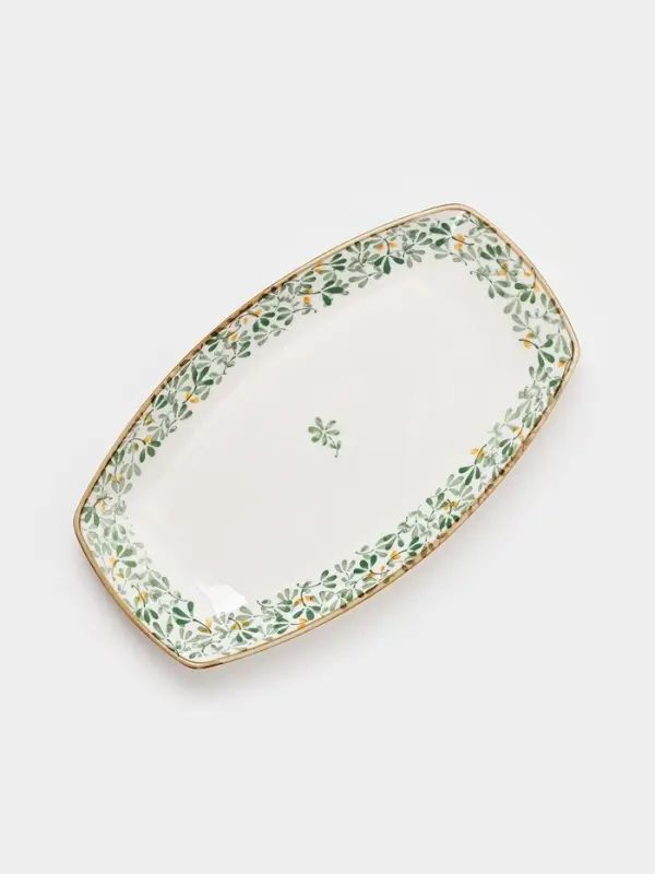 Блюдо сервировочное &laquo;Гармония лепестков&raquo;, 30&times;18&times;3.5 см, фарфор, белое, зелёное