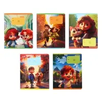 Тетрадь 12 листов в крупную клетку на скрепке "Друзья", обложка мелованный картон, ВД-лак, МИКС