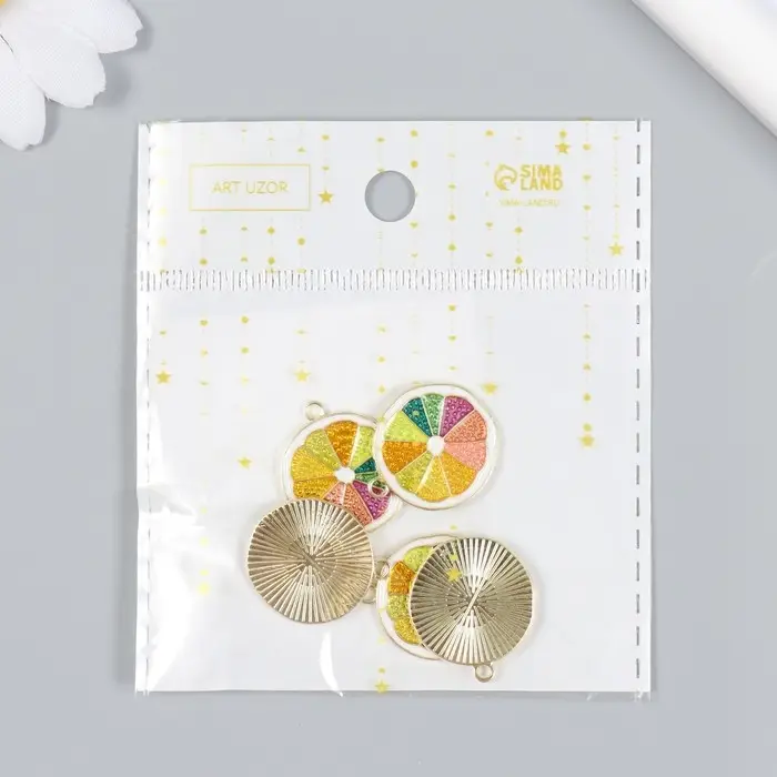 Декор для творчества металл, эмаль "Грейпфрут" 2х2,2 см