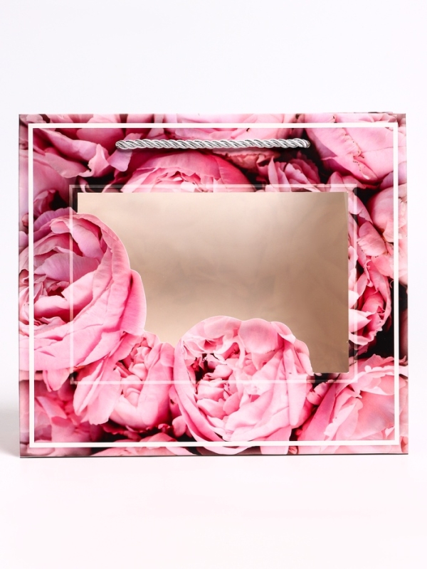 Пакет подарочный с окном "Цветы", 25 х 10 х 22 см