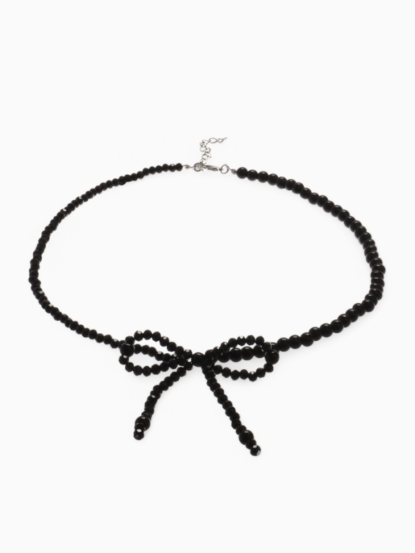 Бусы &laquo;Бантик&raquo; бусина №4,6, цвет чёрный в серебре, 40 см