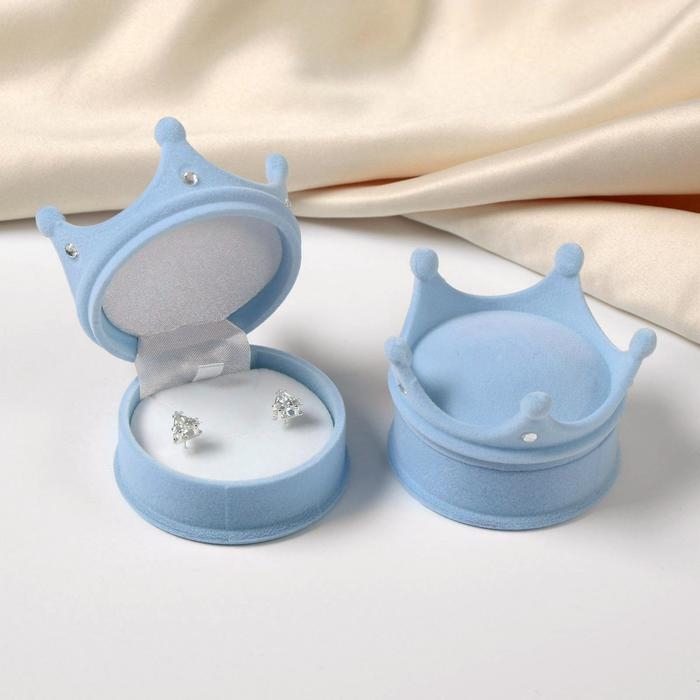 Футляр бархатный под серьги/кулон/кольцо &laquo;Корона&raquo; 5,5&times;5,5&times;4,5см, цвет голубой