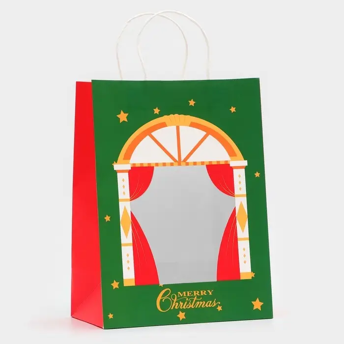 Пакет подарочный с окном &laquo;Театр&raquo; 26&times;35&times;16 см, зеленый