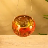 Подсвечник подвесной из кокоса, 11-14 см, красно-золотой