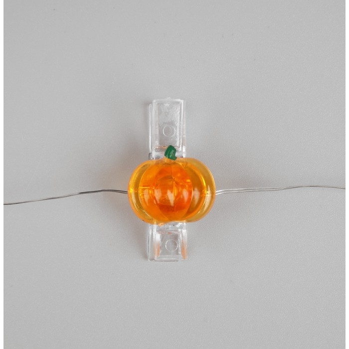 Гирлянда &laquo;Нить&raquo; 2 м роса с насадками &laquo;Прищепки-тыквы&raquo;, IP20, серебристая нить, 20 LED, батарейки ААх2 (нет в копмплекте), свечение тёплое белое