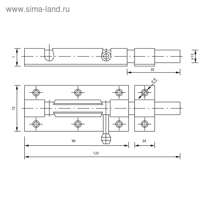 Задвижка дверная , 90 мм по основанию, оцинкованная