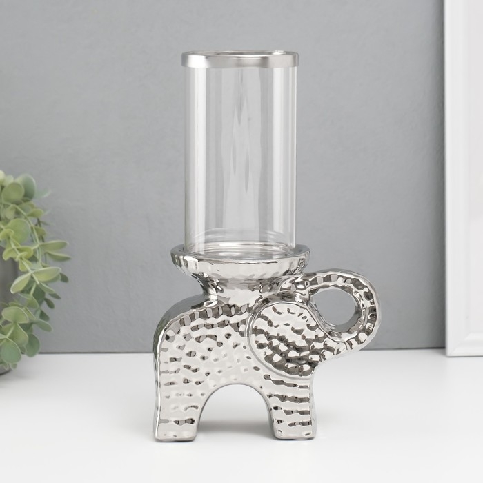 Подсвечник керамика, стекло на 1 свечу "Слон" d=8 см серебро 16х10х27 см