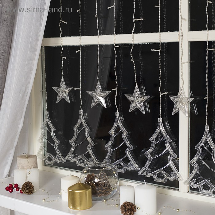 Гирлянда &laquo;Бахрома&raquo; 2.4 &times; 0.9 м с насадками &laquo;Ёлки&raquo;, IP20, прозрачная нить, 138 LED, свечение мульти, 8 режимов, 220 В