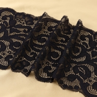 Кружевная эластичная ткань, 175 мм &times; 23 &plusmn; 1 м, цвет чёрный