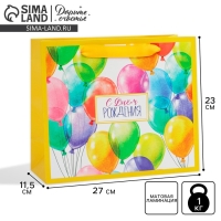 Упаковка, пакет подарочный ламинированный горизонтальный, &laquo;С днём рождения&raquo;, ML 27 х 23 х 11,5 см