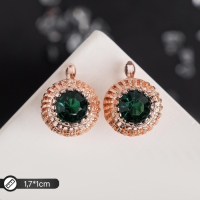 Серьги со стразами &laquo;Эдель&raquo; круг, цвет изумрудный в розовом золоте