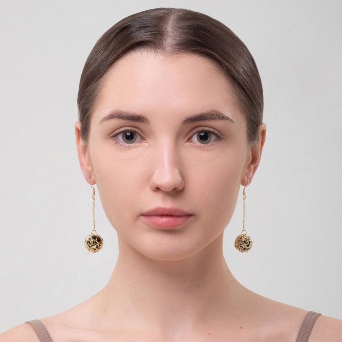 Серьги висячие &laquo;Шар плетёный&raquo;, цвет чёрный в золоте, 6,5 см