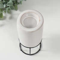 Подсвечник керамика, металл на 1 свечу "Столбик" белый с чёрным 7,4х7,4х15,3 см