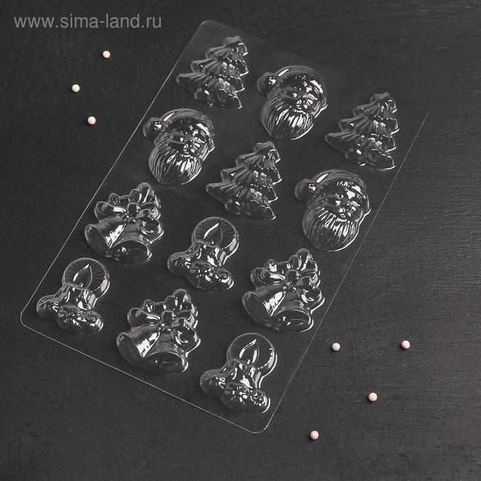 Форма для шоколада новогодняя &laquo;Рождество&raquo;, 12 ячеек, 15&times;8 см, цвет прозрачный