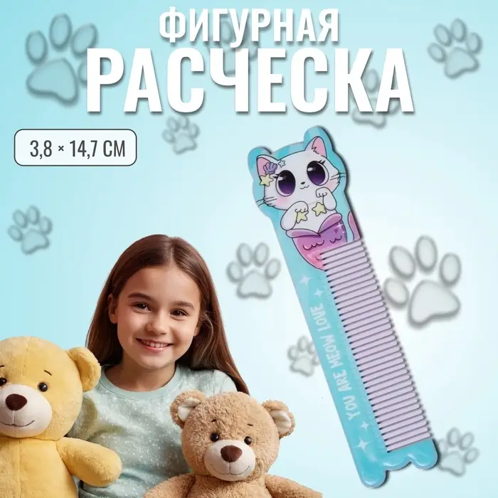Расчёска фигурная &laquo;Кошка-русалка&raquo;, 14.7&times;3.8(&plusmn;1) см