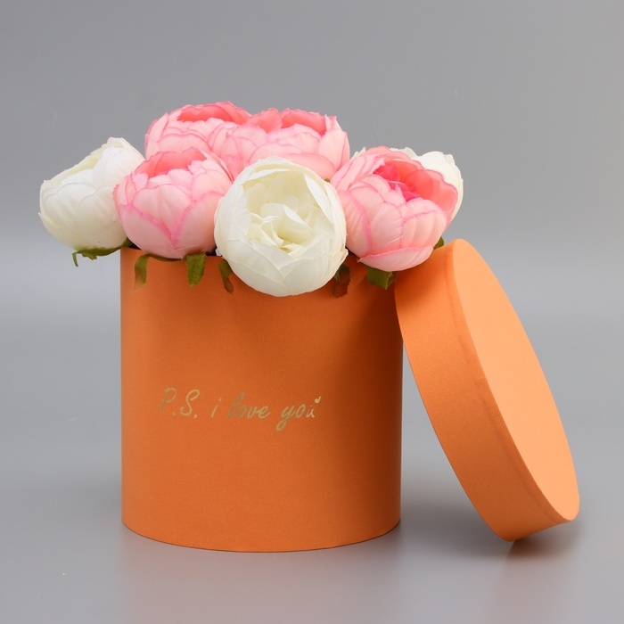 Коробка подарочная круглая"P.s. i love you"оранжевый 18*18*18см